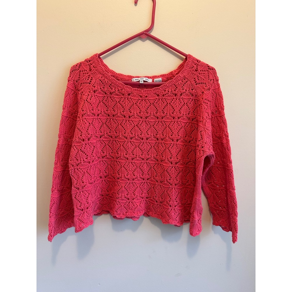 Eight Eight Eight‎ Pink Cotton Crochet Pointelle Knit Sweater Womens XL Pink